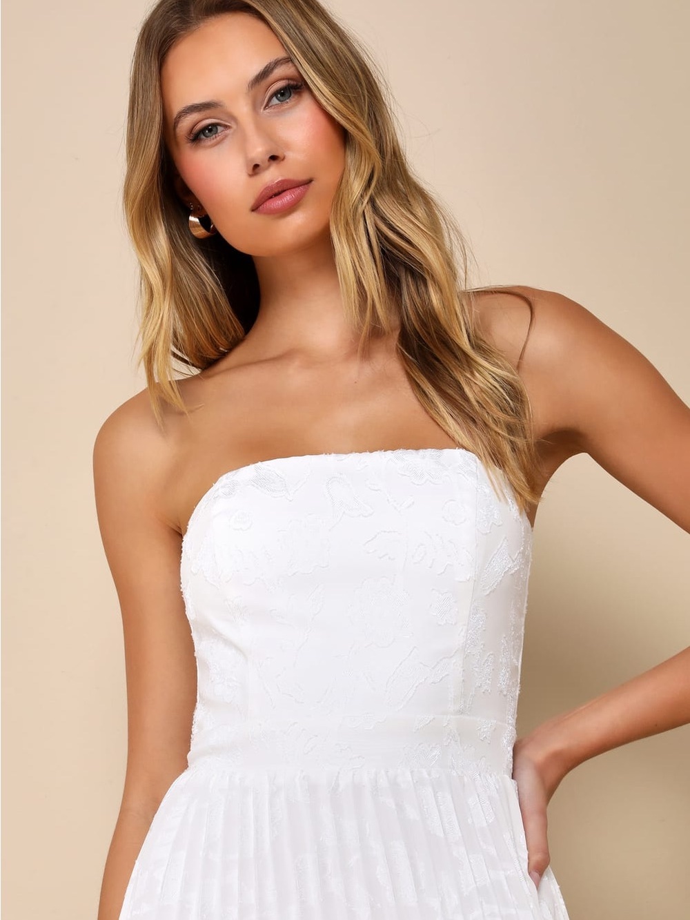 NWT Perfectly Stunning Ivory Jacquard Strapless Midi Dress Size Large White - Picture 4 of 13